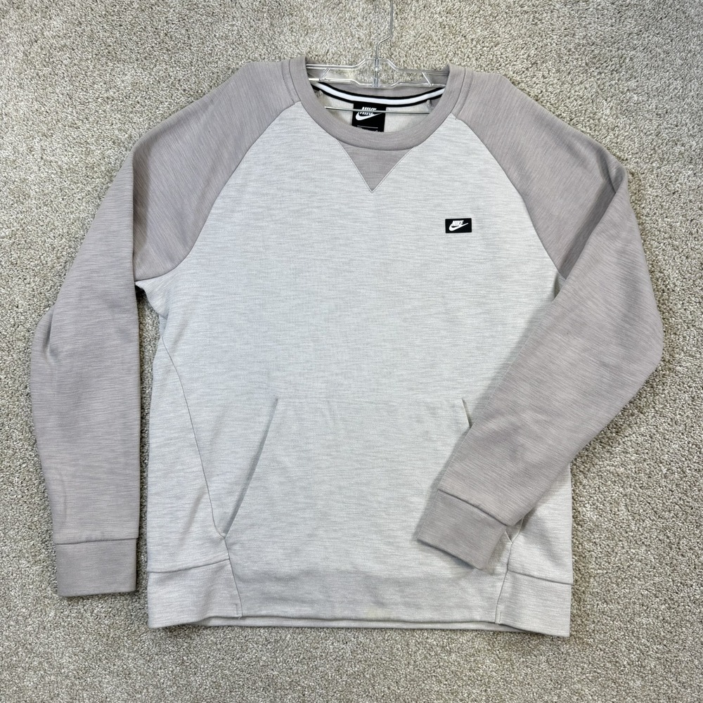 Nike Sweatshirt Mens Large Gray Two-Tone Raglan Sleeve Kangaroo Pocket Crewneck